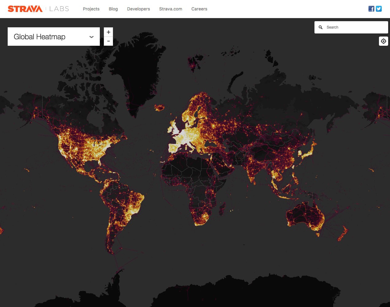 Скриншот © Strava Labs Global Heatmap