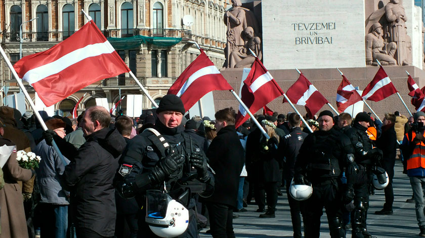 В шествии Латышского добровольческого легиона участвовали около 1,5 тысячи человек Фото: © GLOBAL LOOK press/Victor Lisitsyn