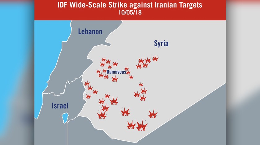 Карта ударов Армии обороны Израиля по иранским объектам в Сирии