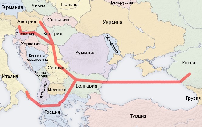 Первоначальный маршрут газопровода "Южный поток"