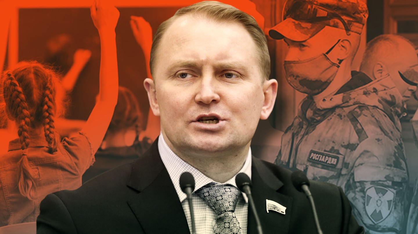 Депутат Александр Шерин считает, что охранять детей должны не ЧОПы, а профессионалы, имеющие право стрелять по злоумышленнику Коллаж: © Daily Storm