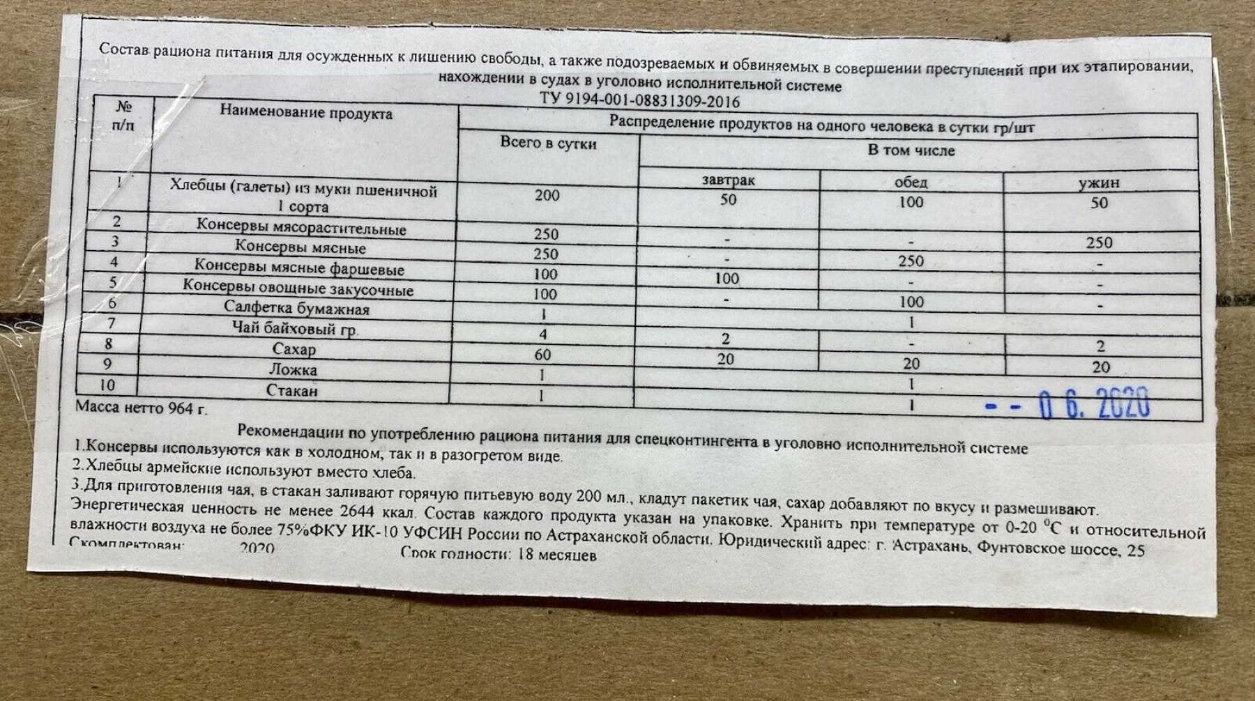 Кормят как в армии: что входит в сухпаек для зэков, продаваемый в Сети