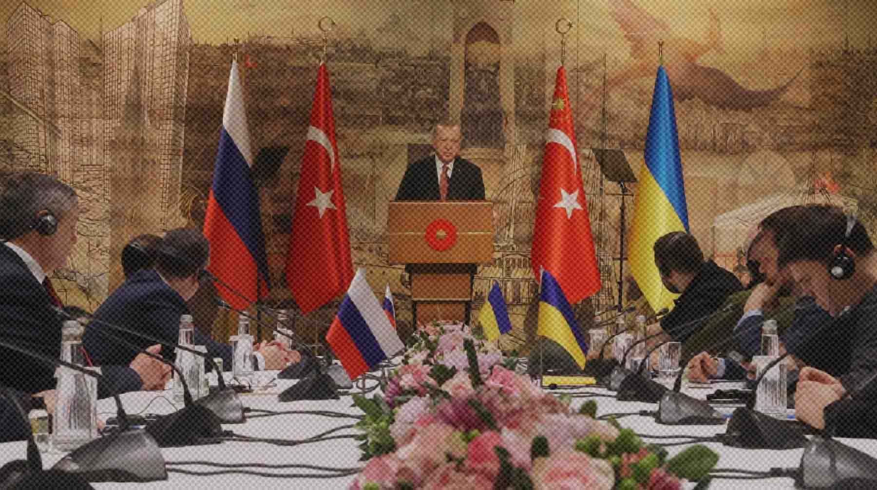 Перед началом встречи российский бизнесмен побеседовал с президентом Турции Реджеп Тайип Эрдоган выступает на российско-украинских переговорах во дворце Долмабахче в Стамбуле.