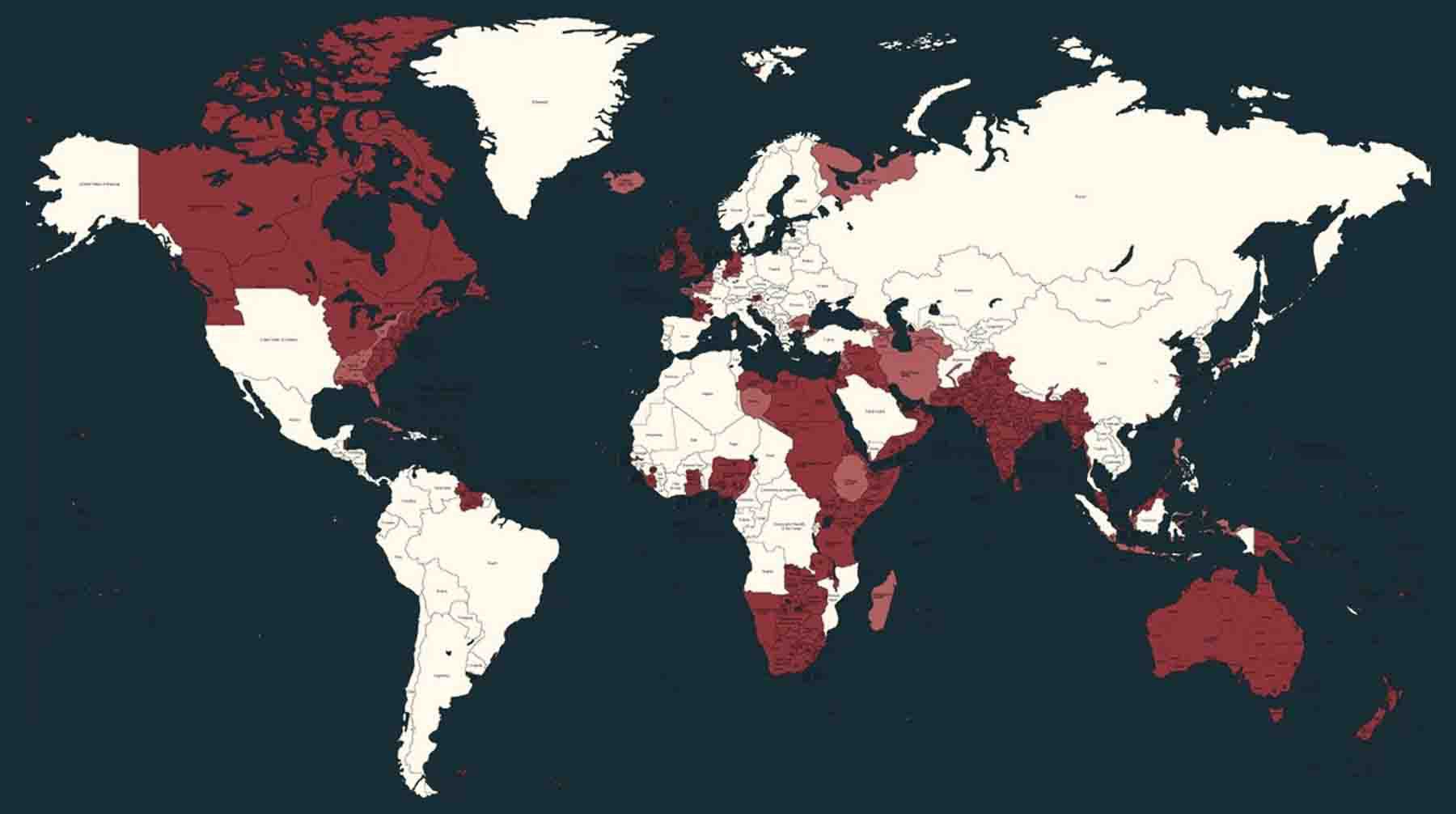 Карта стран, которыми когда-либо владела или которые захватывала Великобритания
