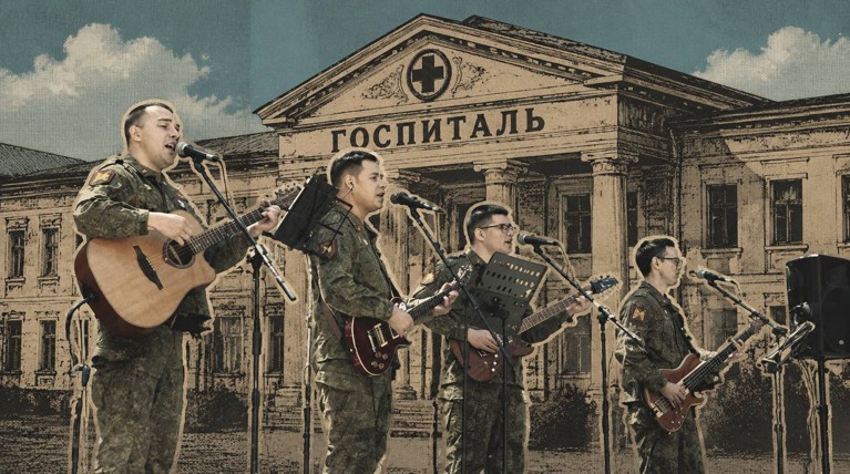 Бойцы исполнили фронтовые песни и поздравили медицинский персонал госпиталя Коллаж: Daily Storm
